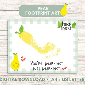 Pear Footprint Art, Preschool Activity, Summer Craft, Crafts for Kids, Footprint Craft, Toddler DIY Craft, Handprint Art, Valentine&#39;s Day