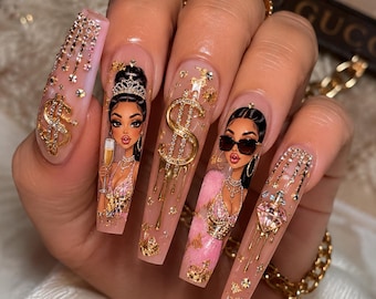 Lot de designs d'ongles luxueux et glamour, Vie nocturne à Miami, Barbie tropicale, Ongles riches en filles (téléchargement numérique)