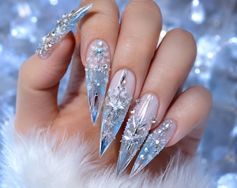 Lot de 5 motifs d'ongles de luxe, 5 Ice Queen, chrome, moka, sakura (téléchargement numérique)