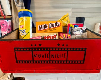 Movie night snack box! great gift. Handmade wood box, graduation gift, housewarming, thank you gift