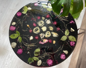 Superbe table en époxy de fleurs stabilisées | Table basse ronde en résine de 20 pouces