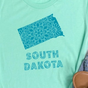 South Dakota Mandala Design Tee, South Dakota State Art, Southern Style, Gift for South Dakota Lovers, Summer Fashion