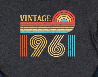 Vintage 1961 retro zonsondergang vintage 1961 T-shirt met grafische print Retro T-shirt 1961 klassiek ontwerp 1961 verjaardag aandenken uniseks T-shirt met ronde hals