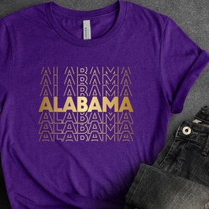 Alabama T-Shirt mit goldenem Text State Pride Shirt Stylisches grafisches T-Shirt Geschenk für Alabama Fans Unisex Alabama Tee