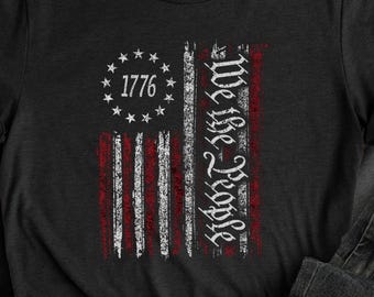 Verontruste Amerikaanse vlag 1776 uniseks T-shirt, patriottisch shirt we The People, Fourth of July Memorial Day Gift, USA vlag T-shirt, vintage Amerikaans