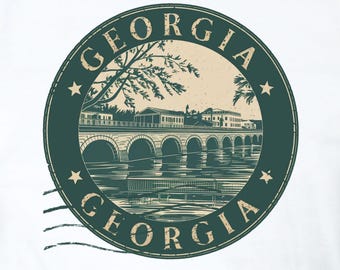 T-shirt avec timbre postal de Géorgie, t-shirt unisexe confortable pour les amateurs de voyage, cadeau parfait pour les vacances, l'été, les escapades à la plage