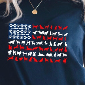 American Flag Dog TShirt Patriotic Dog Shirt Cute Dog Silhouettes 4th of July Shirt Gift for Dog Owners Unisex Crew T shirt