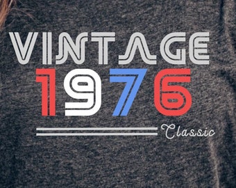 Camiseta clásica vintage de 1976, regalo de cumpleaños retro, camiseta genial de estilo old school, camiseta roja, blanca y azul patriota