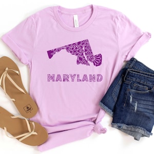 Maryland Mandala Design Tee, Unisex Jersey T-Shirt mit Maryland State Art, Südlicher Stil, Geschenk für Maryland Liebhaber, Sommermode