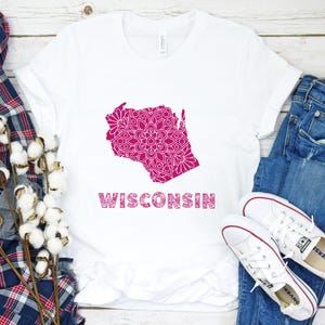 Wisconsin Mandala Design T-Shirt, Unisex Jersey T-Shirt mit Wisconsin State Art, Südlicher Stil, Geschenk für Wisconsin Liebhaber, Sommermode