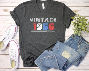 Vintage 1956 Classic T-Shirt, Retro Birthday Gift, Aged to Perfection Tee, Unisex Adult Clothing, Red White Blue Patriot