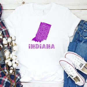 Indiana Mandala Design T-Shirt, Unisex Jersey T-Shirt mit Indiana State Art, Geschenk für Indiana-Liebhaber, Sommermode
