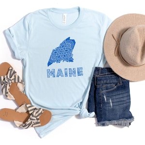 Maine Mandala Design Tee, Unisex Jersey T-Shirt mit Maine State Art, Südlicher Stil, Geschenk für Maine Liebhaber, Sommermode