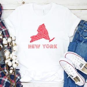 New York Mandala Design Tee, Unisex Jersey T-Shirt mit New York State Art, Südlicher Stil, Geschenk für New York Liebhaber, Sommermode