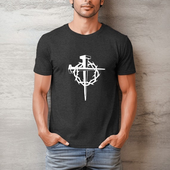 Faith Inspired Nail and Crown Graphic Tee, Christian Symbolic T-Shirt, Religious Nail and Thorn Design, Spiritual Clothing Gift