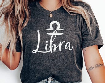 Camiseta del zodiaco Libra, camiseta de astrología para hombres y mujeres Libra, idea de regalo de horóscopo, prenda con el símbolo de la balanza, linda camiseta de astrología