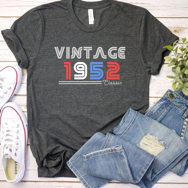 Vintage 1952 Classic T-Shirt, Retro Birthday Gift, Bold Year Design Tee, Unisex Adult Clothing, Red White Blue Patriot