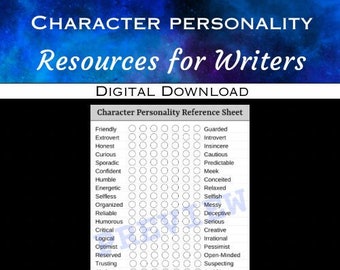 Character Personality Reference Sheet- Digital Download - Novel / Story Outline Page - Author Planning / Revising Resource