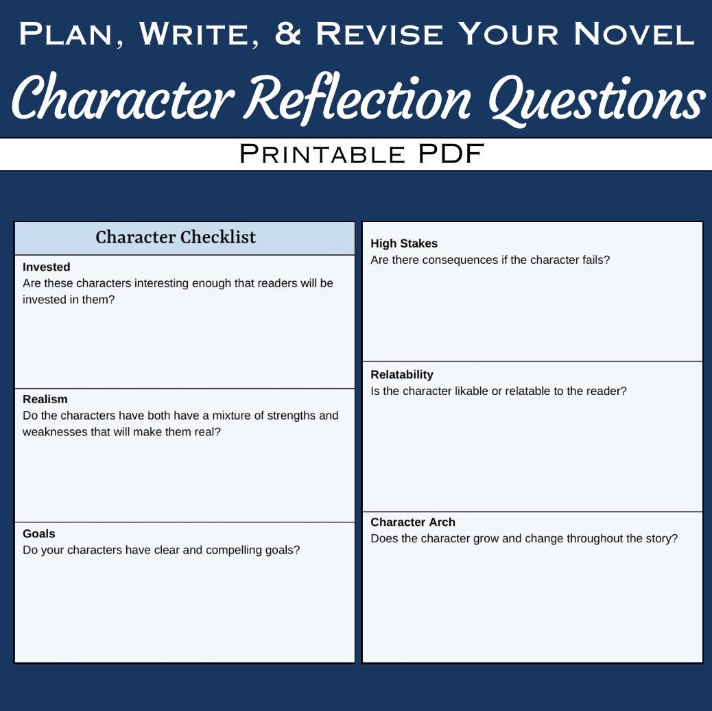 Refection Writer Character Reflection Question Checklist - Character Development ...