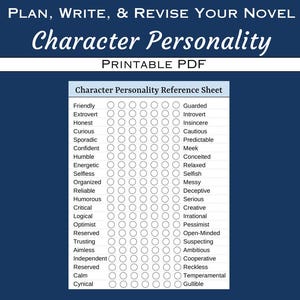 Character Personality Reference Sheet- Novel Planning Resource for Writers (Digital Download)