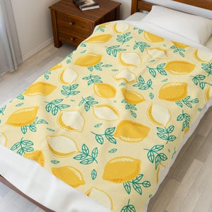 Lemon Print Blanket Citrus Pattern Throw Blanket Cottagecore Lemon Blanket Fruit Print Pattern Blanket Yellow Room Decor Lemon Home Decor