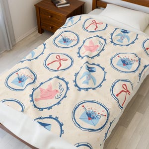 Coquette Blanket Bow Print Blanket Vintage Cottage Core Blanket Pastel Blanket Soft Girl Aesthetic Blanket College Girl Decor Cozy Decor