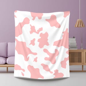 Pink Cow Print Blanket Cute Aesthetic Plush Throw Cozy Dorm Room Decor Cute Cow Throw Back-to-School Gift Pastel Cow Print Blanket Pink