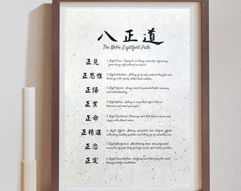 El Noble Óctuple Sendero impreso en papel washi japonés, impresión de cita zen, meditación