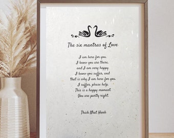 Los seis mantras del amor, póster de meditación, regalo de San Valentín, impresión de cita zen, Thich Nhat Hanh