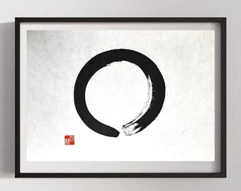 Enso, Impresión en papel washi japonés, Paisaje, Círculo zen, Caligrafía japonesa, Arte mural, Decoración del hogar