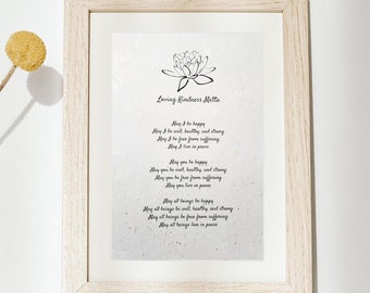 Metta de bondad amorosa impresa en papel washi japonés, póster de meditación, impresión de oración de Metta, impresión de cita zen, regalo de San Valentín