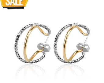 DY Cable Cuff Earrings , Vintage Sterling Silver Earrings , 925 Sliver Gold Plated Earrings