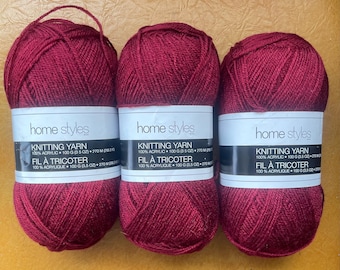 Home Styles Burgundy Knitting Yarn – 100% Acrylic, Soft, Durable Skeins