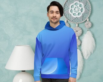 Men's Blue Gradient Hoodie, Recycled Polyester Fleece Sweatshirt
