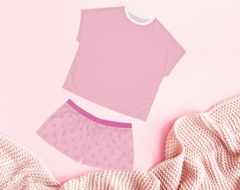 Rosa kort pyjamasset för kvinnor: Avslappnad passform