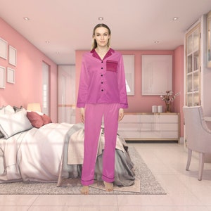 Verstellbar Satin Pyjama Set für Frauen Gemütliche Winter Satin Nachtwäsche für Frauen Vintage Stil Satin Pyjamas Satin Pyjamas
