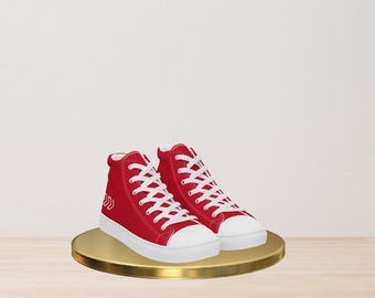 Men’s Red Canvas High Top Sneakers, Athletic Lace-Up Shoes