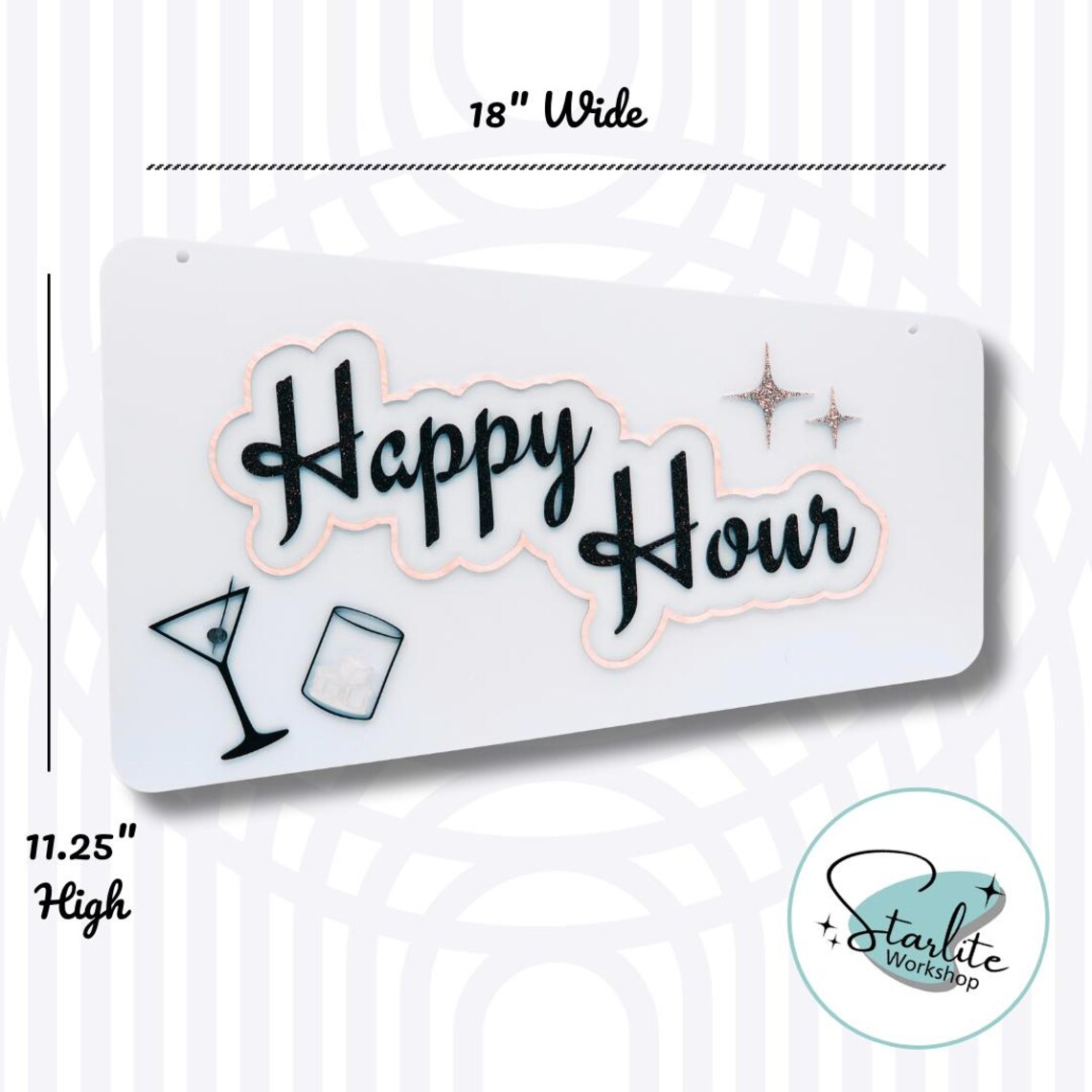 Happy Hour Sign Example Retro Acrylic “happy Hour” Sign – Midcentury Modern Bar Cart Decor - Etsy