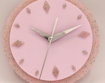 MCM-inspired Retro Wall Clock - Pink Diamonds w/ Silent Mechanism