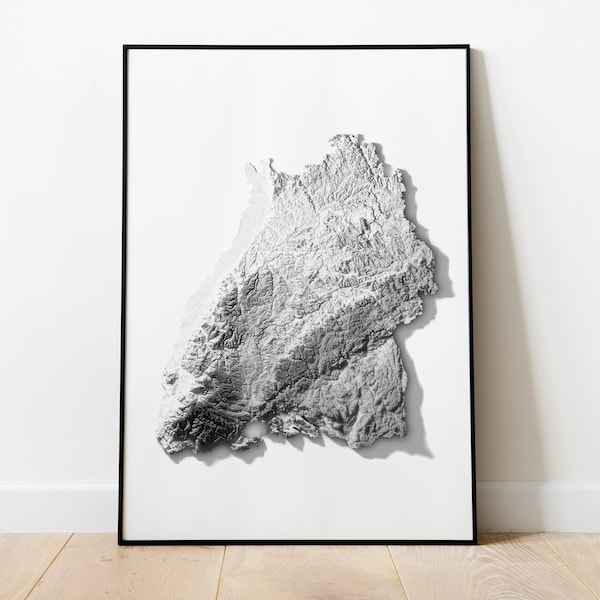 Germany Baden-Württemberg Topographic Map Minimal Black and White / Germany Baden-Württemberg Printed Poster Wall Art