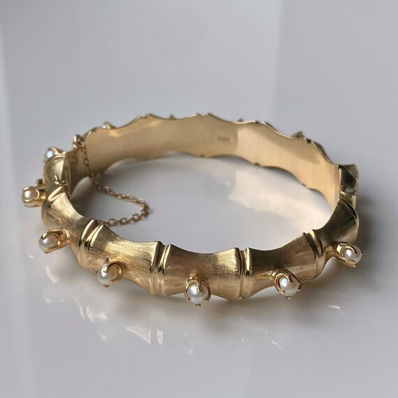 Antique 9k Solid Yellow Gold Bangle Bracelet with… - image 3