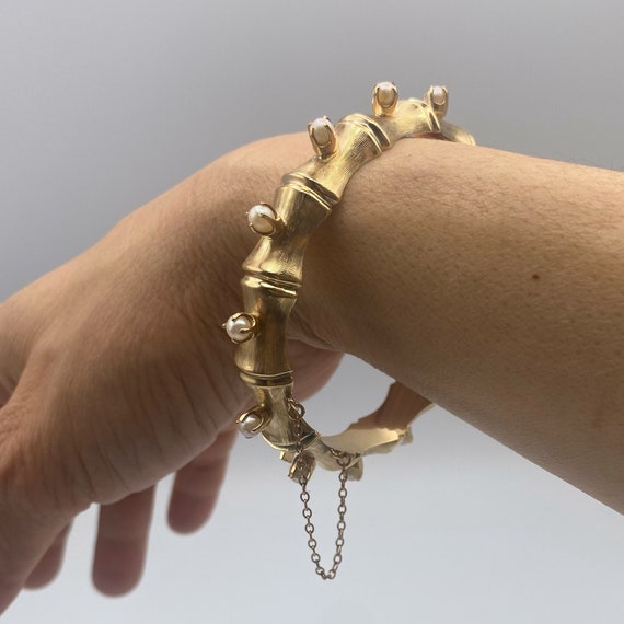 Antique 9k Solid Yellow Gold Bangle Bracelet with… - image 1