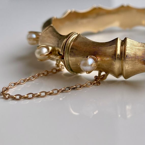 Antique 9k Solid Yellow Gold Bangle Bracelet with… - image 2