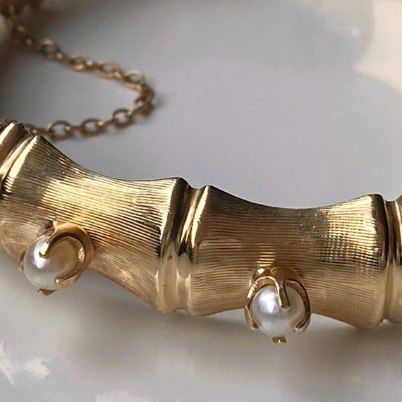 Antique 9k Solid Yellow Gold Bangle Bracelet with… - image 7