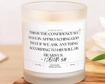 1 John 5:14 | Bible Verse Candle | Hand Poured 11 oz Prayer Candle | Scripture Candle | Christian Gift Gospel Candle︱Premium Soy Wax Candle