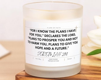Geremia 29:11 / Candela con versetto biblico / Candela da preghiera versata a mano da 11 oz / Candela delle Scritture / Candela del Vangelo regalo cristiano︱Cera di soia premium