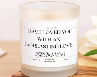 Geremia 31:3 / Candela con versetto biblico / Candela da preghiera versata a mano da 11 oz / Candela delle Scritture / Candela del Vangelo regalo cristiano︱Cera di soia premium