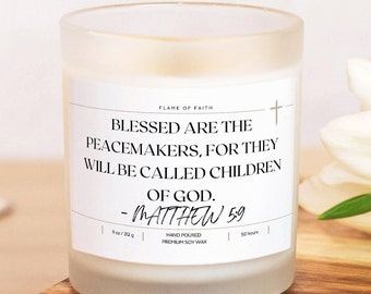 Matthew 5:9 | Bible Verse Candle | Hand Poured 11 oz Prayer Candle | Scripture Candle | Christian Gift Gospel Candle︱Premium Soy Wax Candle