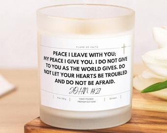 John 14:27 | Bible Verse Candle | Hand Poured 11 oz Prayer Candle | Scripture Candle | Christian Gift Gospel Candle︱Premium Soy Wax Candle