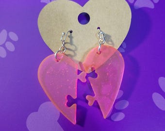 B Grade Puzzle Heart Dangle Earrings
